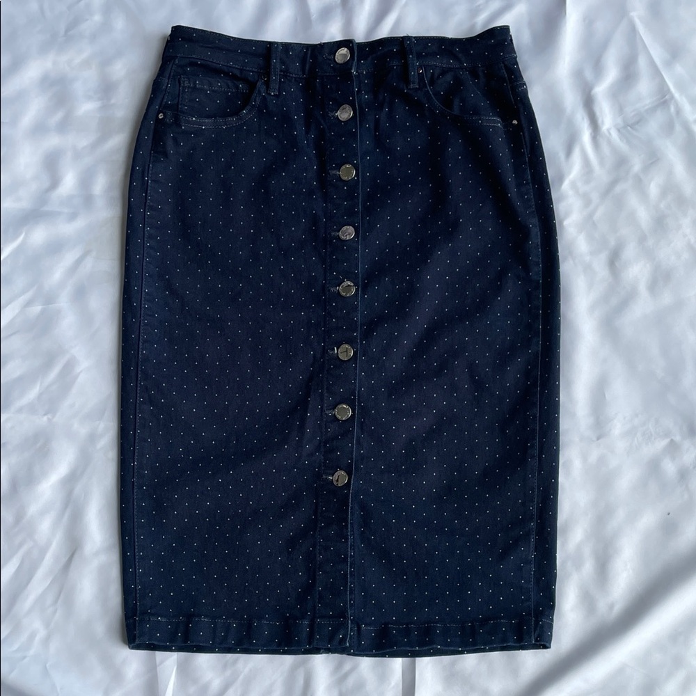 Per Una Navy Polka Dot Denim Pencil Skirt